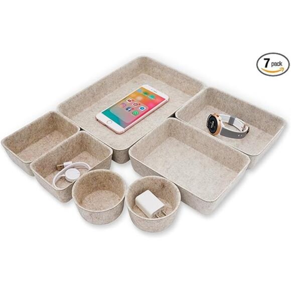Felt Drawer Organizer Bins 7 Pack Desk Storage Tray Office Nordic Home Oatmeal - Picture 7 of 7